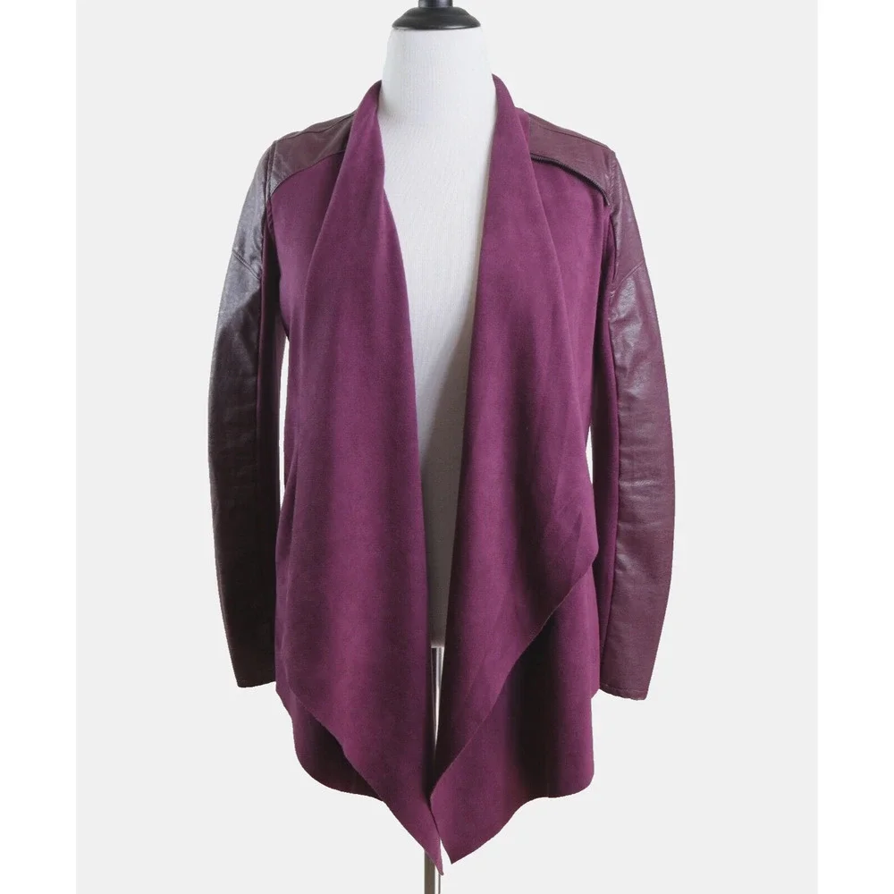 BlankNYC Size S Draped Front Moto Jacket Faux Suede Cabernet - Picture 3 of 12
